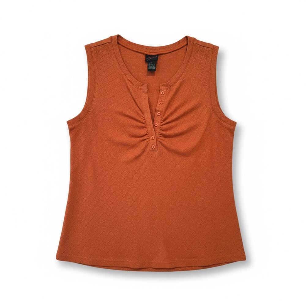 Torrid Vintage Y2K Burnt Orange Metallic Gold Shimmer Faux Henley Tank Top